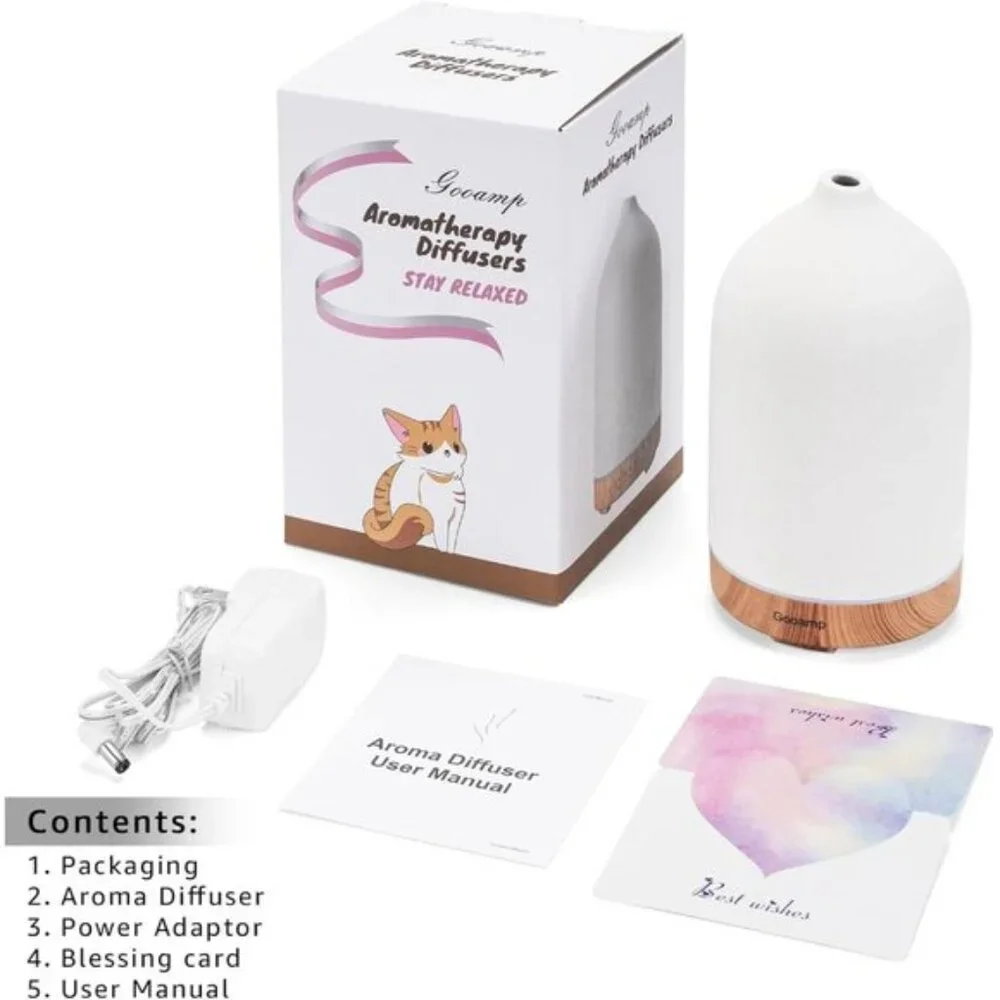 New 200ML Ceramic Essential Oil Diffuser Ultrasonic Aromatherapy Humidifier LED - Picture 7 of 10